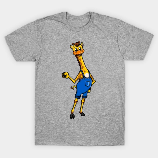 Cute Anthropomorphic Human-like Cartoon Character Giraffe in Clothes T-Shirt by Sticker Steve